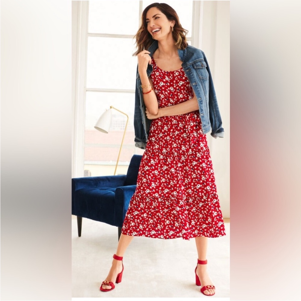Talbots Red, White, and Navy Floral Midi Dress